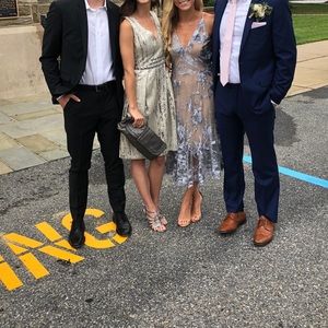 Carmen Marc Valvo metallic silver cocktail dress